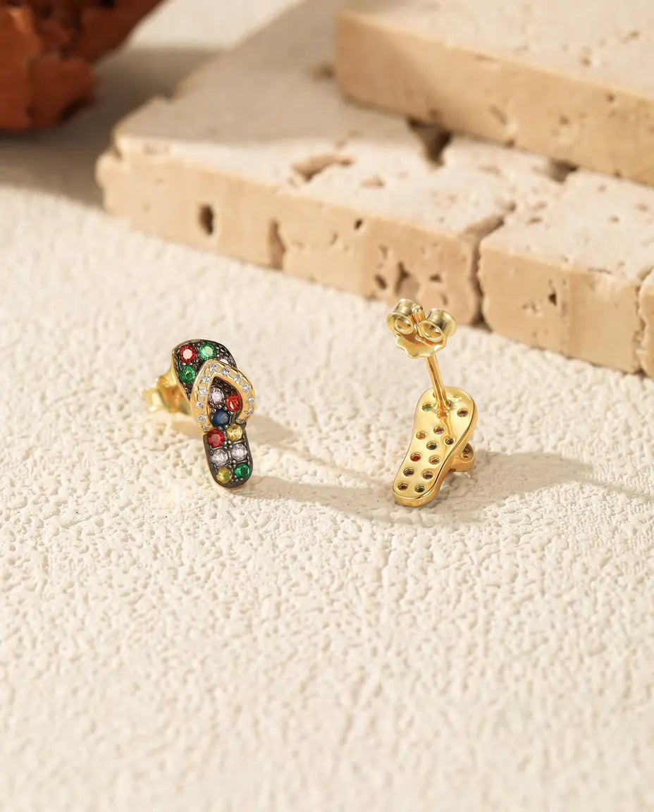 multicolor stone flip flop stud earrings in 18k gold plated sterling silver