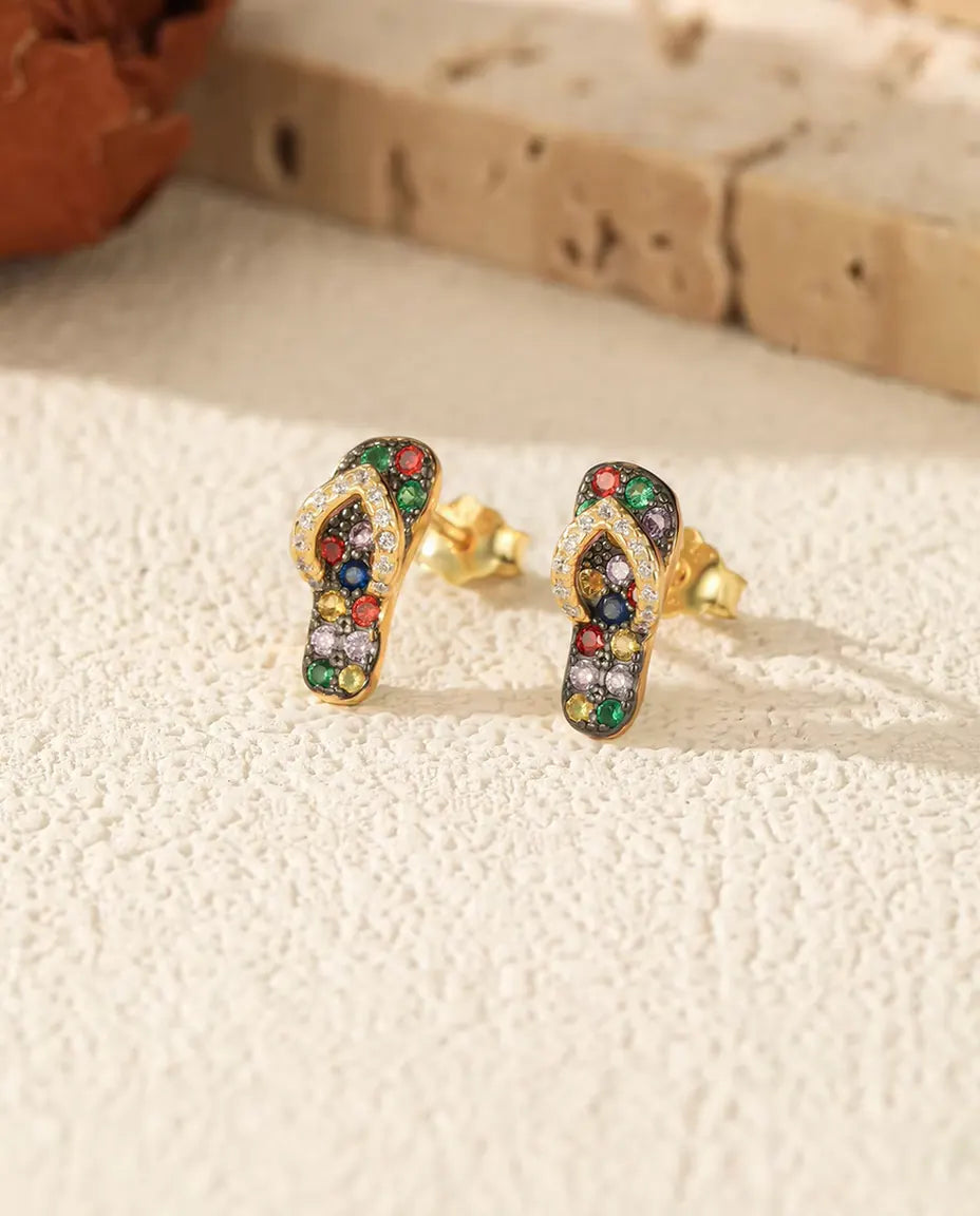 multicolour stone flip flop stud earrings in 18k gold plated sterling silver