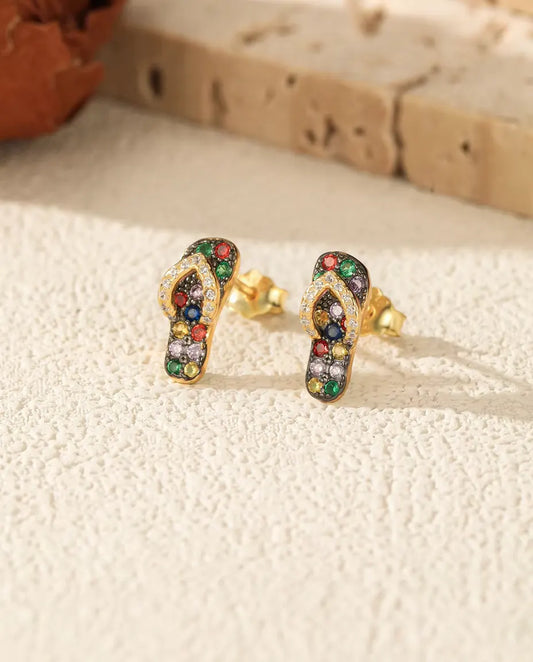 multicolour stone flip flop stud earrings in 18k gold plated sterling silver