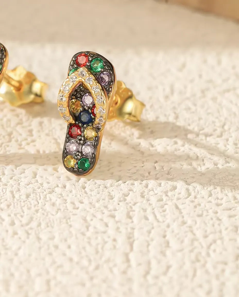 multicolour stone flip flop stud earrings in 18k gold plated sterling silver
