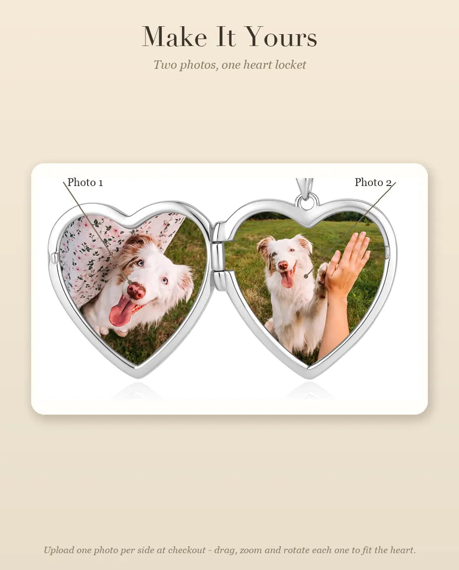 How to personalise the heart photo locket with two photos