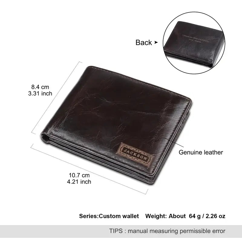 Genuine Leather Men's Personalised Wallet with Name and Text