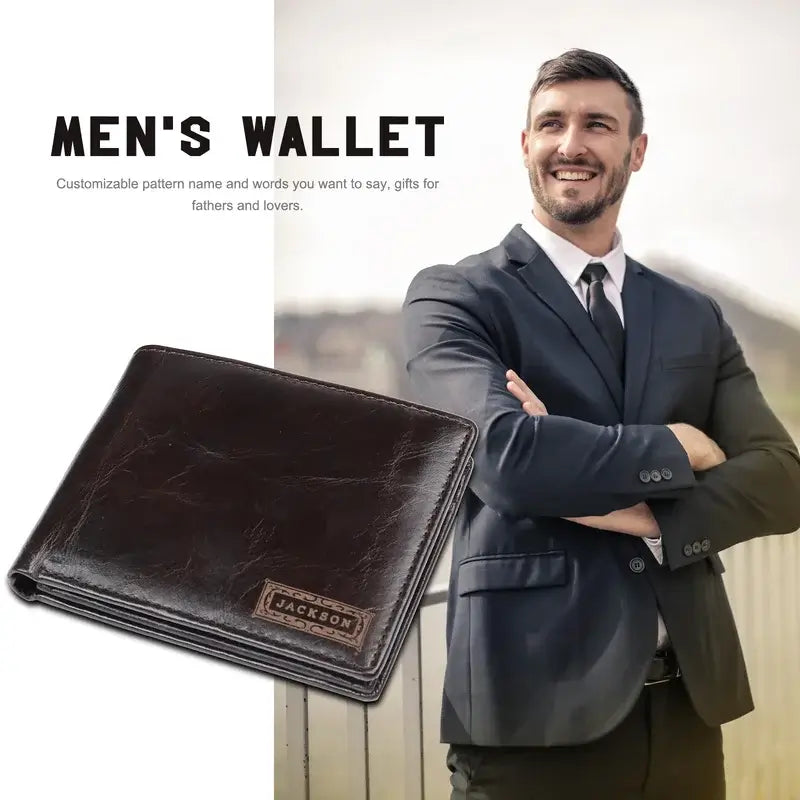 Genuine Leather Men's Personalised Wallet with Name and Text