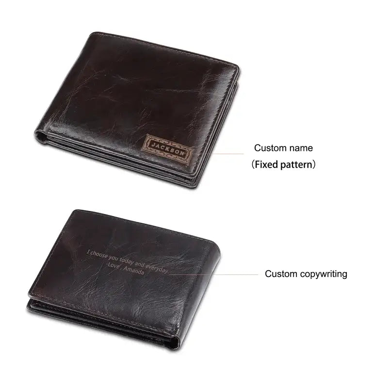 Genuine Leather Men's Personalised Wallet with Name and Text