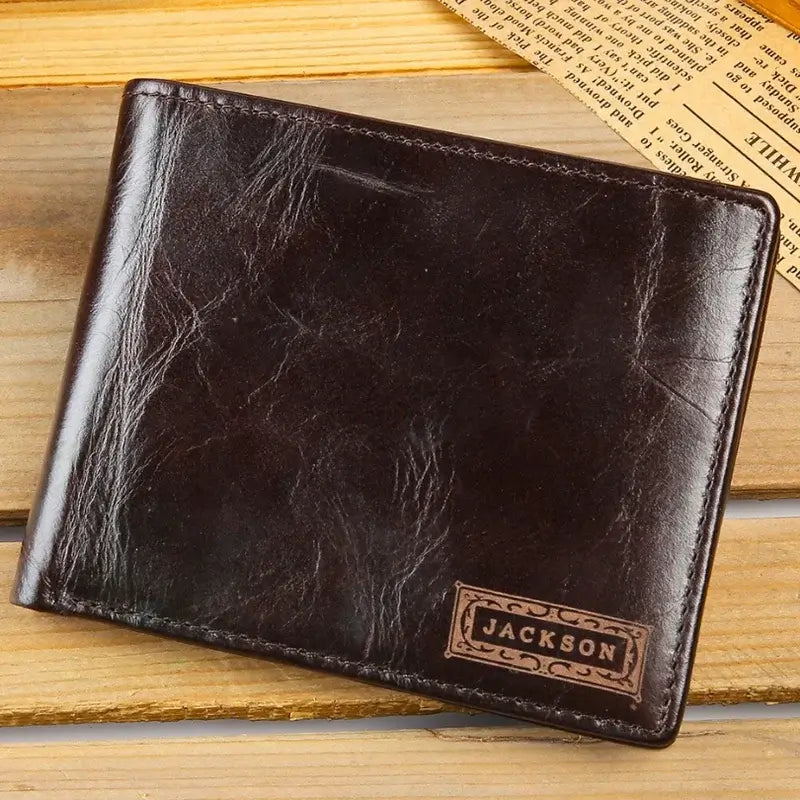 Genuine Leather Men's Personalised Wallet with Name and Text