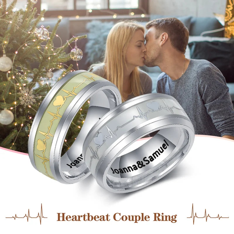 Glow In The Dark Couple Rings | Heart Rate Beat Pattern Matching Rings