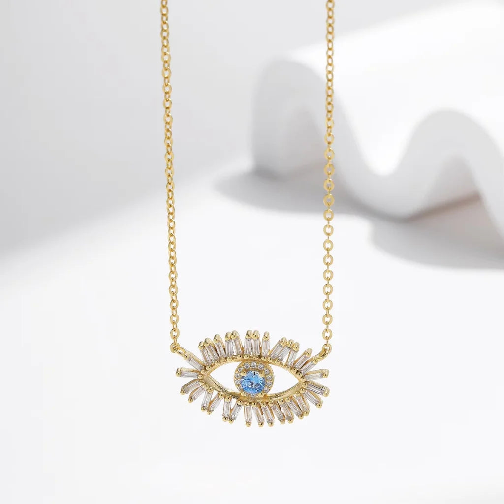 Glimmering Gold-Plated Sterling Silver Evil Eye Necklace for Women