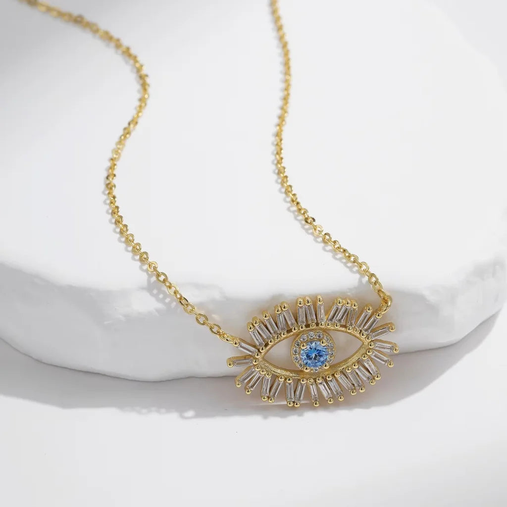 Glimmering Gold-Plated Sterling Silver Evil Eye Necklace for Women