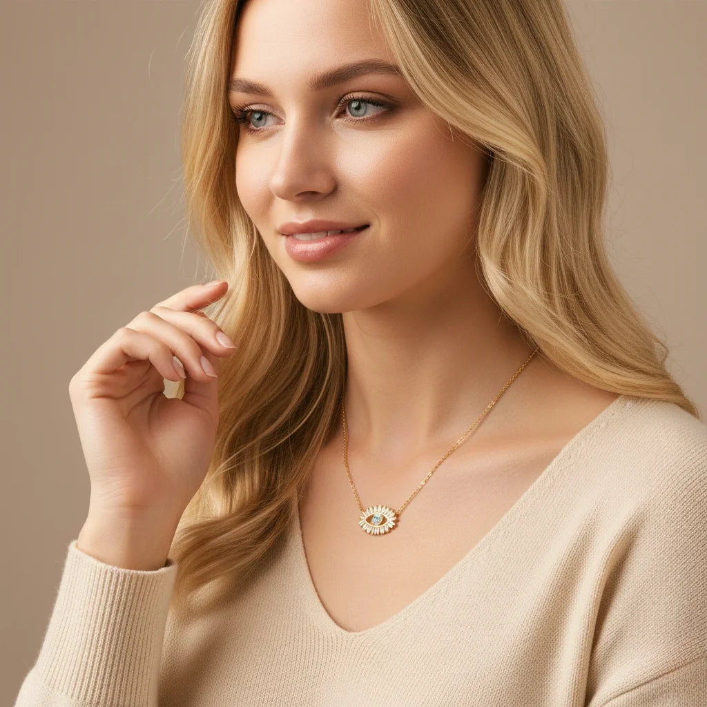 Glimmering Gold-Plated Sterling Silver Evil Eye Necklace for Women