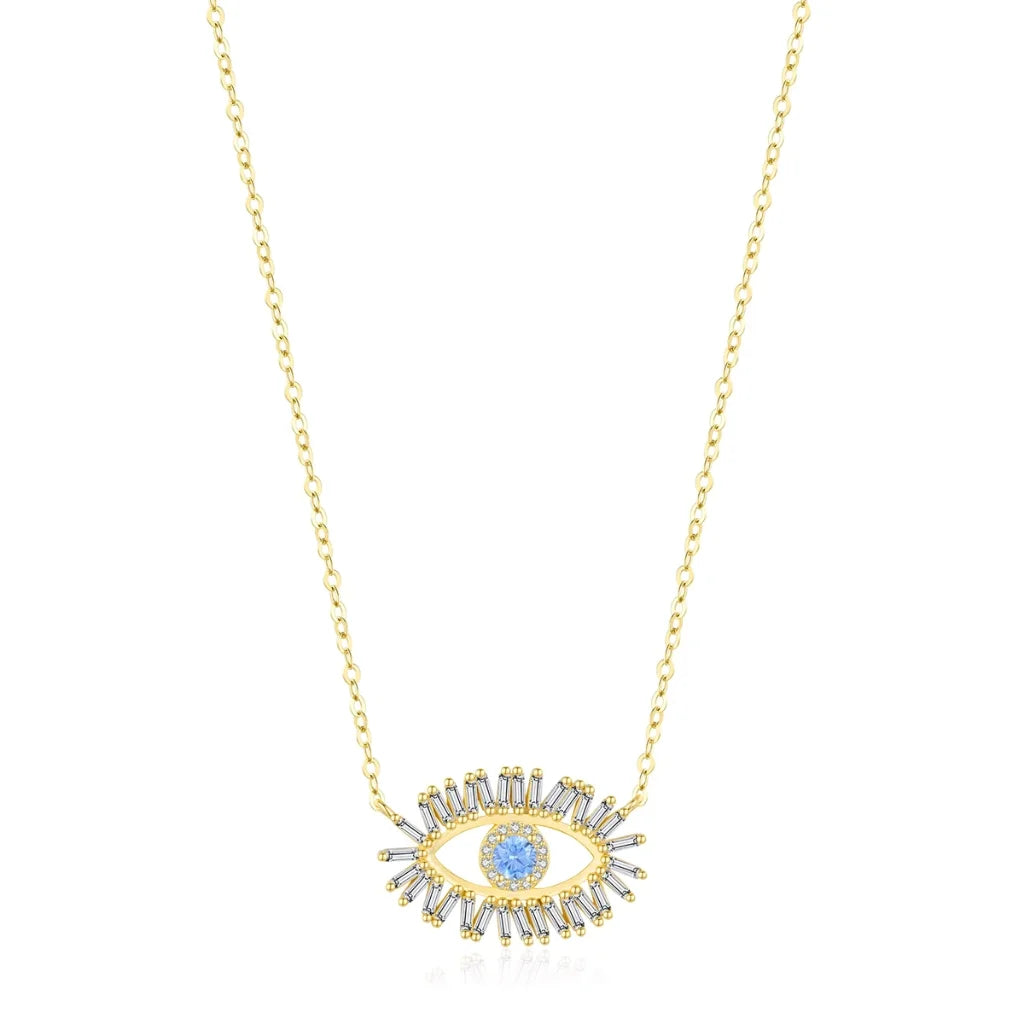 Glimmering Gold-Plated Sterling Silver Evil Eye Necklace for Women