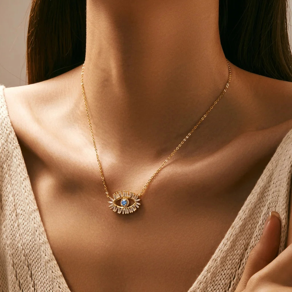Glimmering Gold-Plated Sterling Silver Evil Eye Necklace for Women