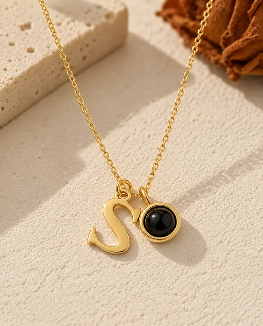 Personalised Initial Photo Projection Necklace in Gold - front view in silver