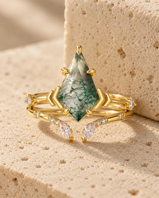 Moss Agate Ring Set - the complete set