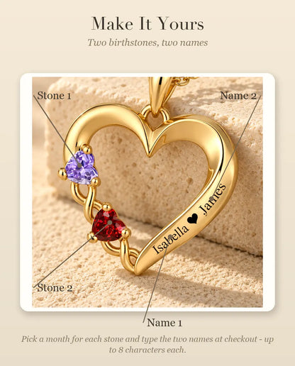How to personalise the necklace with two birthstones and two names