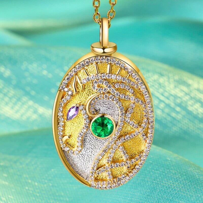 Gold Oval Locket with Ashes - Engraved Ashes Necklace with Two Birthstones