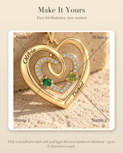 How to personalise the necklace with two birthstones and two names