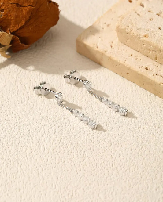 Graduated Moissanite Chain Drop Earrings