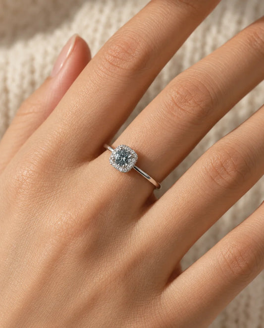 Moissanite Engagement Ring - worn on the hand