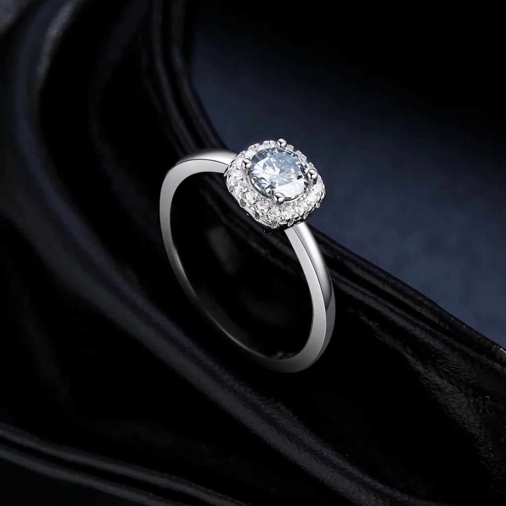 Gray Moissanite Engagement Ring – Square Halo Ring For Women Wedding Fine Jewellery Gift