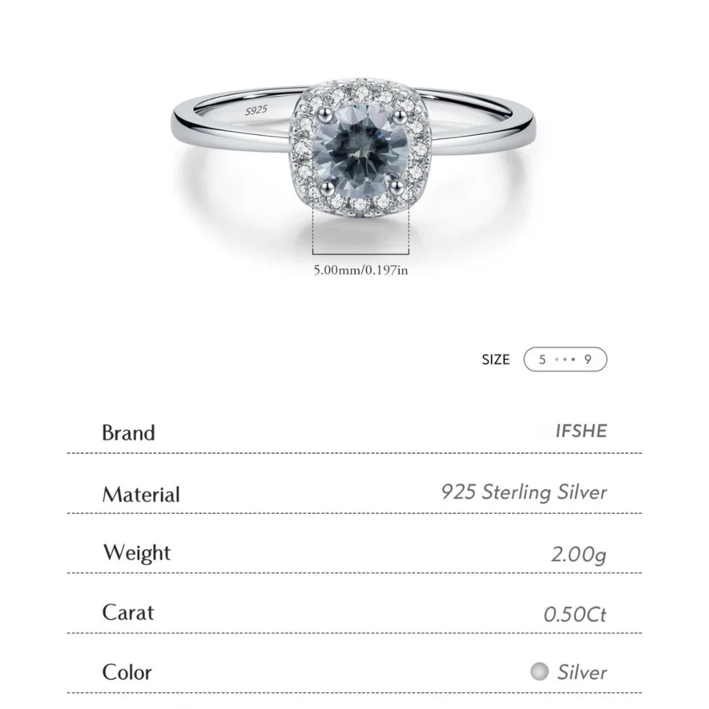 Gray Moissanite Engagement Ring – Square Halo Ring For Women Wedding Fine Jewellery Gift