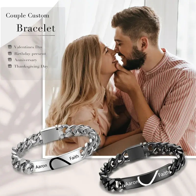 Half Heart Matching Couple Bracelets | Couple Bracelets with Names | His and Her Bracelets | 2 Pieces