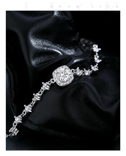 Halo moissanite bracelet, 0.8ct D colour cushion stone, 925 sterling silver