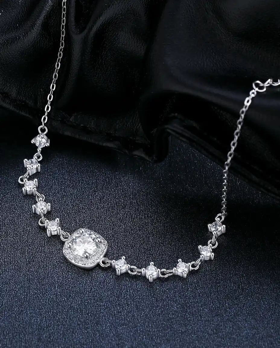 Halo moissanite bracelet, 0.8ct D colour cushion stone, 925 sterling silver