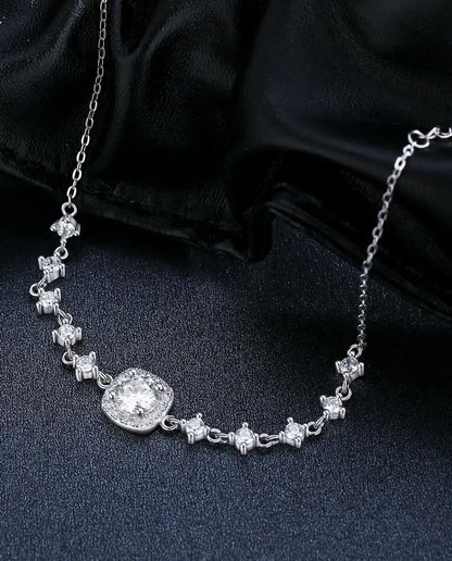 Halo moissanite bracelet, 0.8ct D colour cushion stone, 925 sterling silver