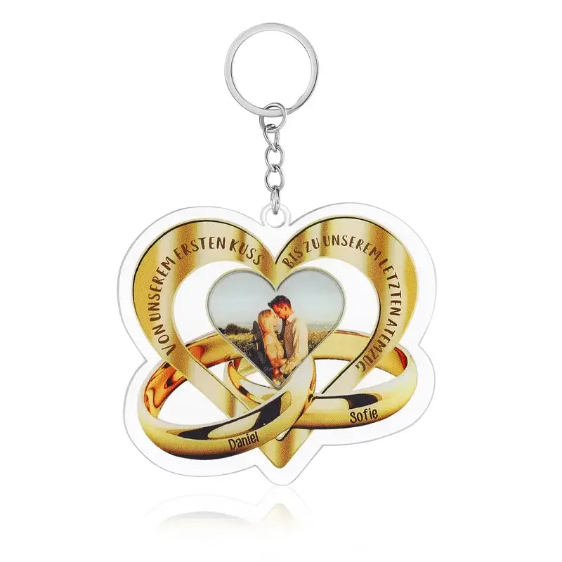 Heart Acrylic Personalised Photo Keyring with Names & Text