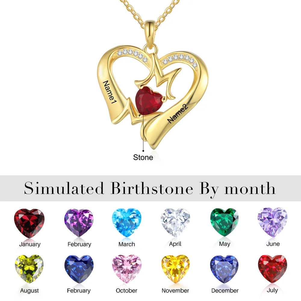 Heart Personalised Mum Necklace, Birthstone Necklaces for Mother's Day, Personalised Jewellery for Mums