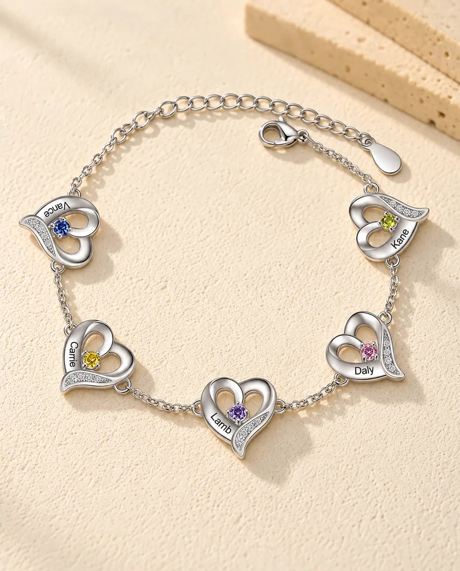 Heart Charm Birthstone Bracelet - front view