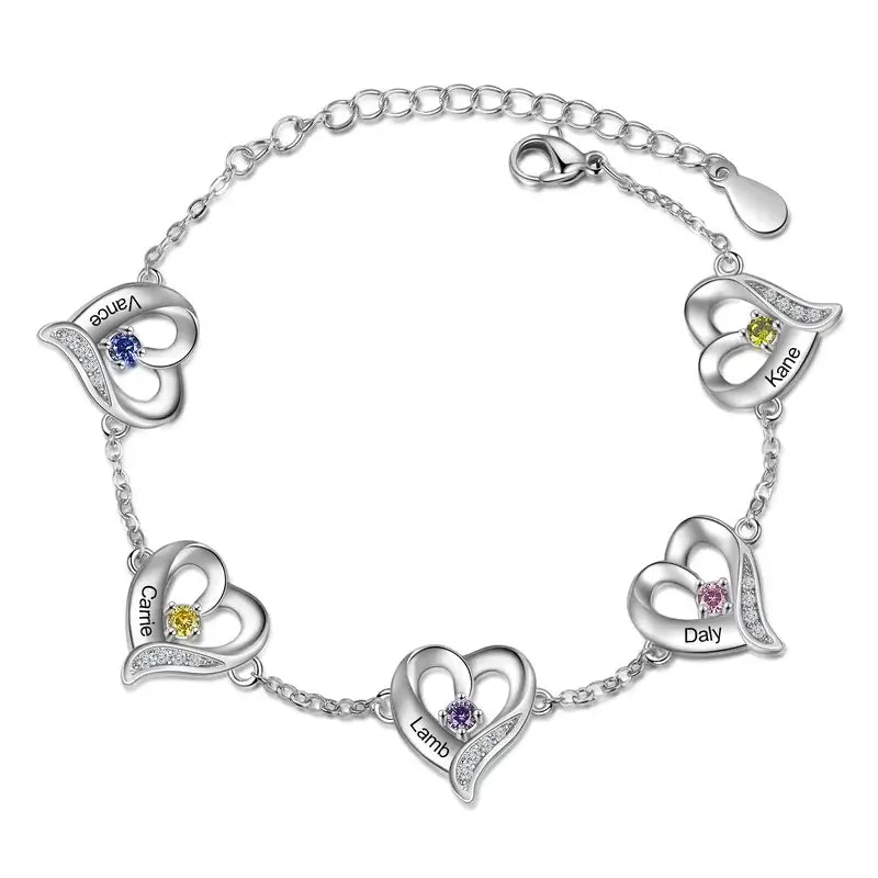 Heart Charm Personalised Birthstone Bracelet with Engraved Name