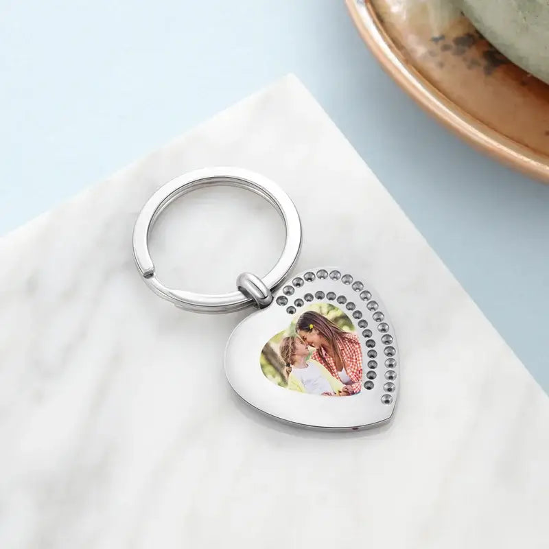 Heart Charm Personalised Photo Keyring with Engraving