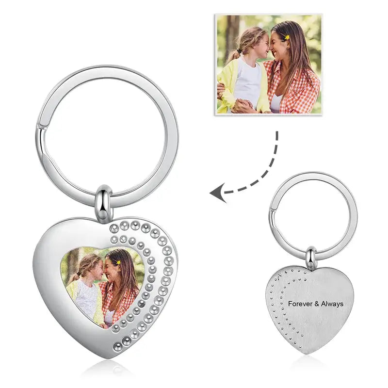 Heart Charm Personalised Photo Keyring with Engraving