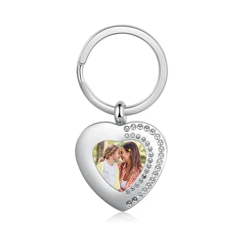 Heart Charm Personalised Photo Keyring with Engraving