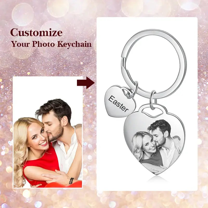 Heart Charm Personalised Photo Keyring with Engraved Heart Charm