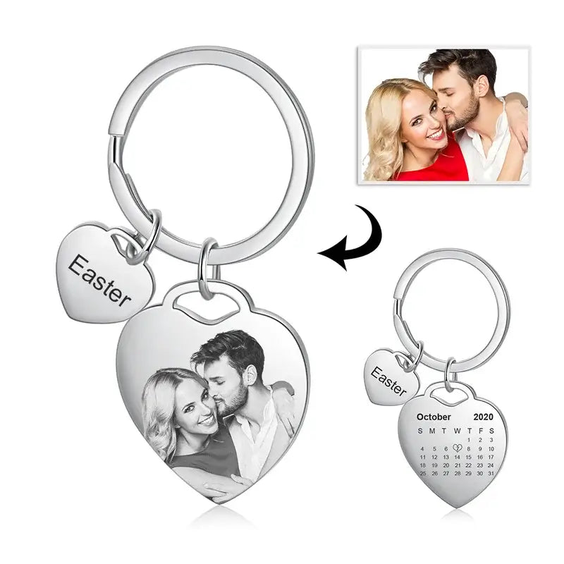 Heart Charm Personalised Photo Keyring with Engraved Heart Charm