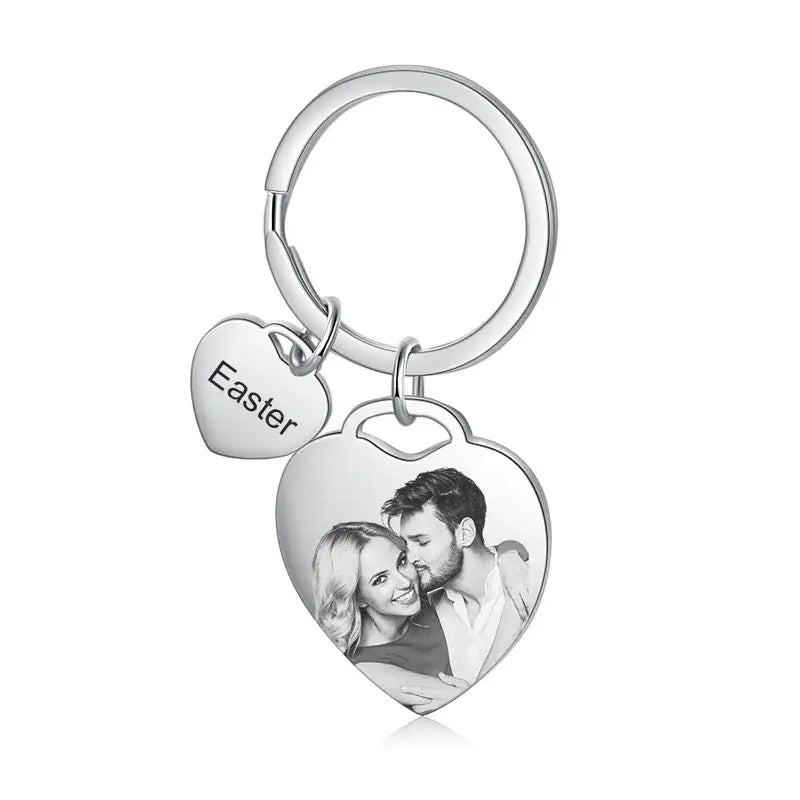 Heart Charm Personalised Photo Keyring with Engraved Heart Charm