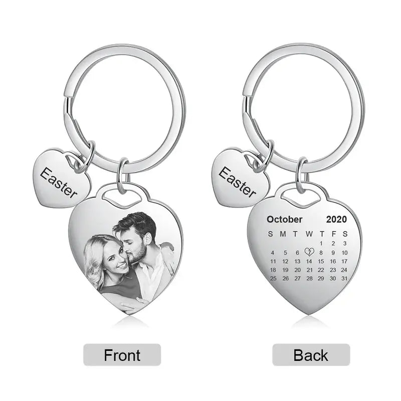 Heart Charm Personalised Photo Keyring with Engraved Heart Charm