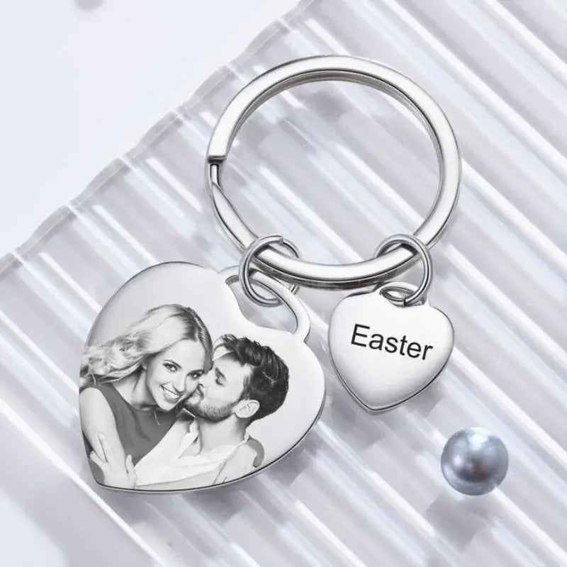 Heart Charm Personalised Photo Keyring with Engraved Heart Charm