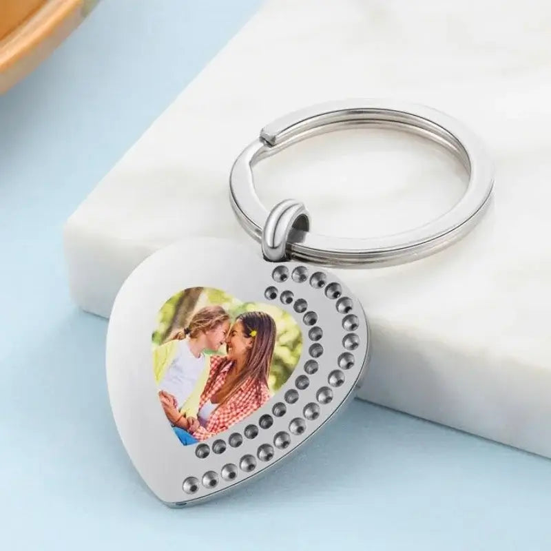 Heart Charm Personalised Photo Keyring with Engraving