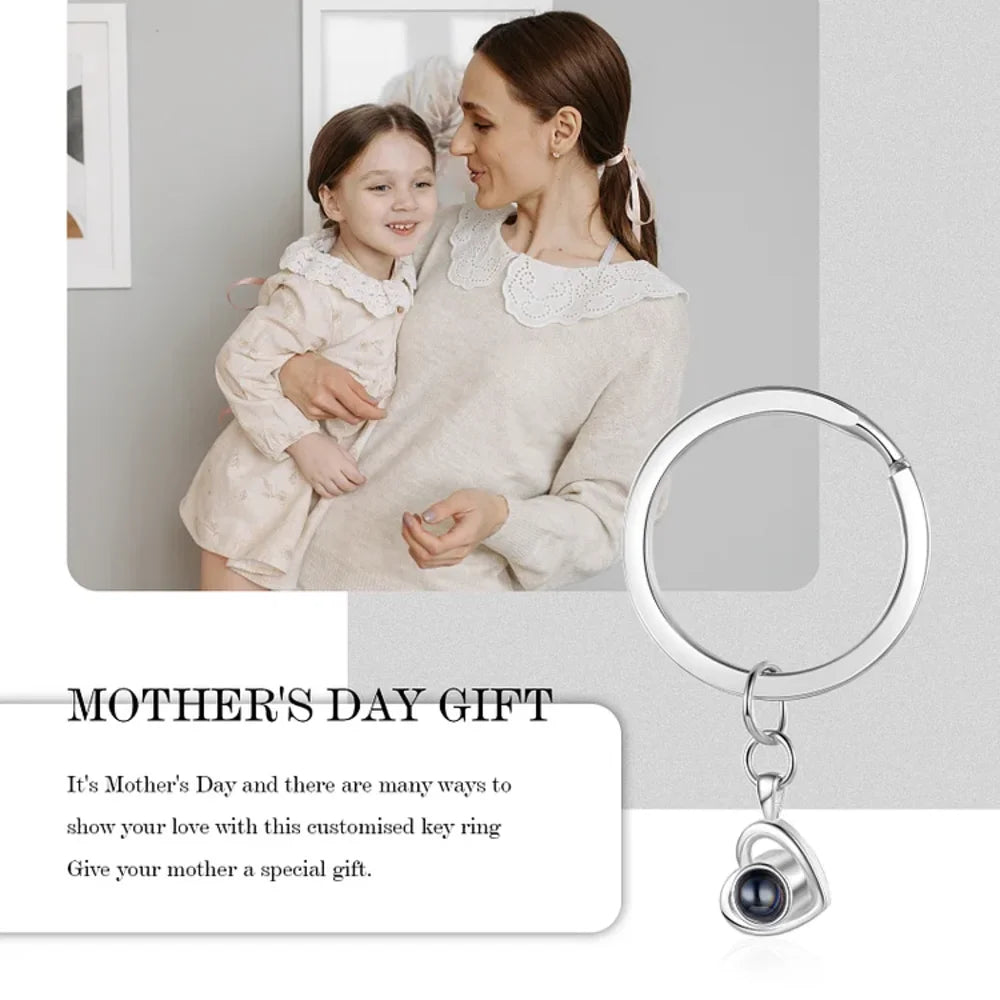 Personalised Photo Keyring, Heart Charm Photo Projection Keyring, Customised Photo Keyring