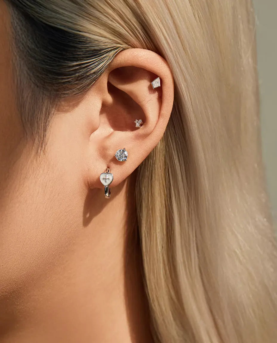 Heart cross huggie earrings in 925 sterling silver