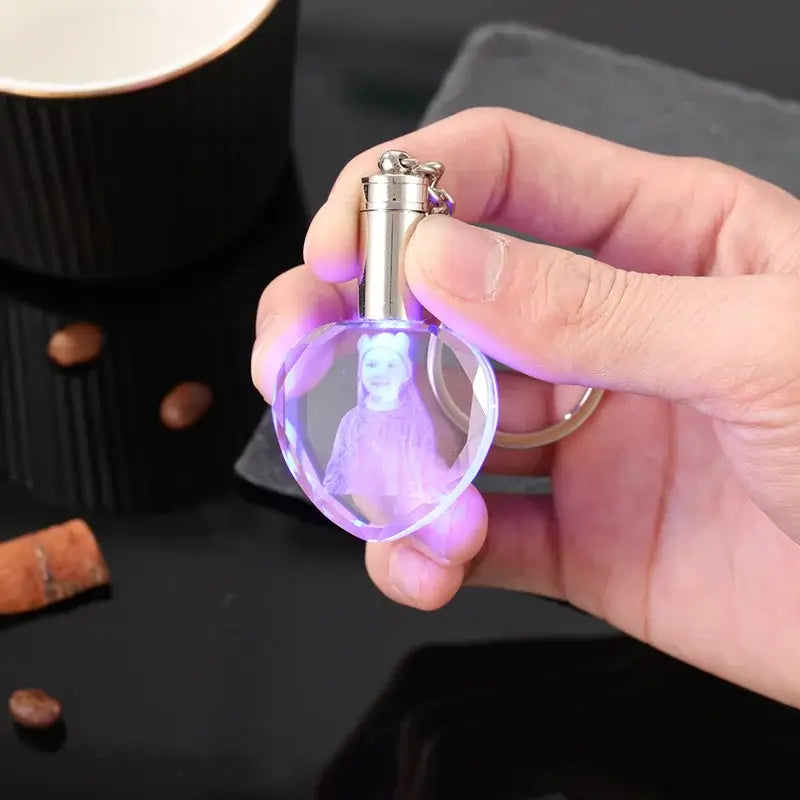 Heart Glass LED Light Charm Personalised Keyring