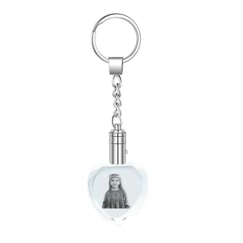 Heart Glass LED Light Charm Personalised Keyring