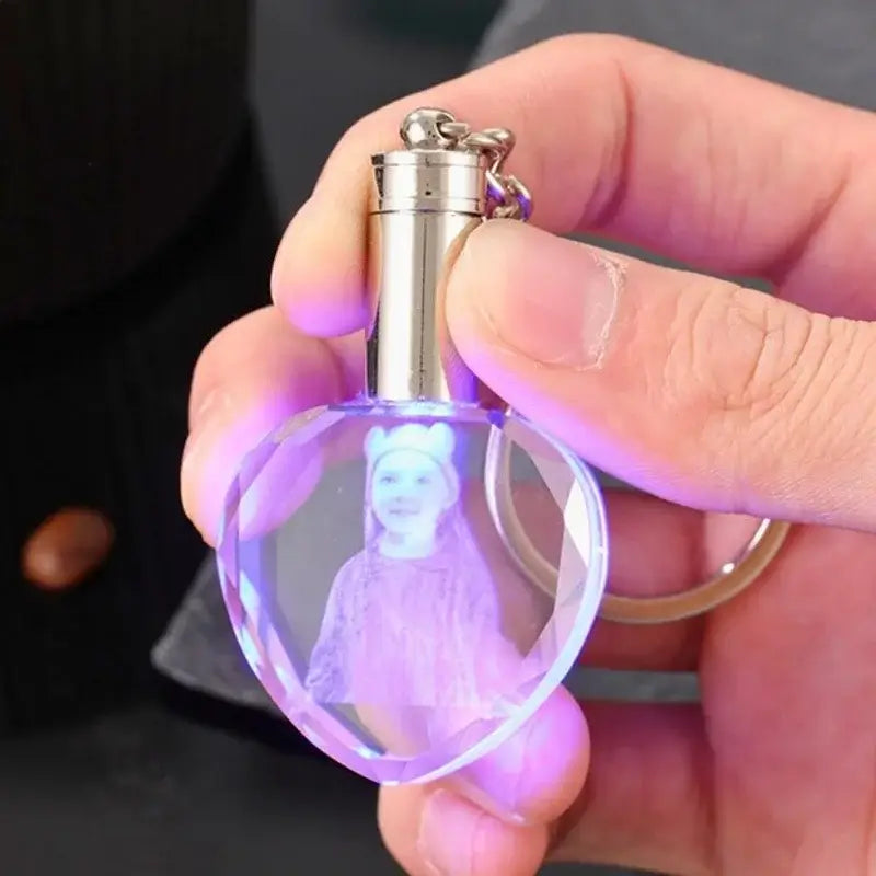 Heart Glass LED Light Charm Personalised Keyring