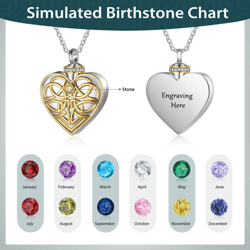 Personalised Birthstone Heart Locket Ashes Necklace with Engraving
