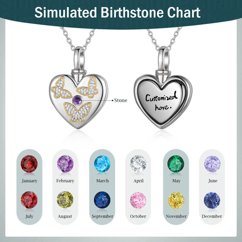 Heart Locket with Ashes - Engraved Ashes Necklace with Birthstone