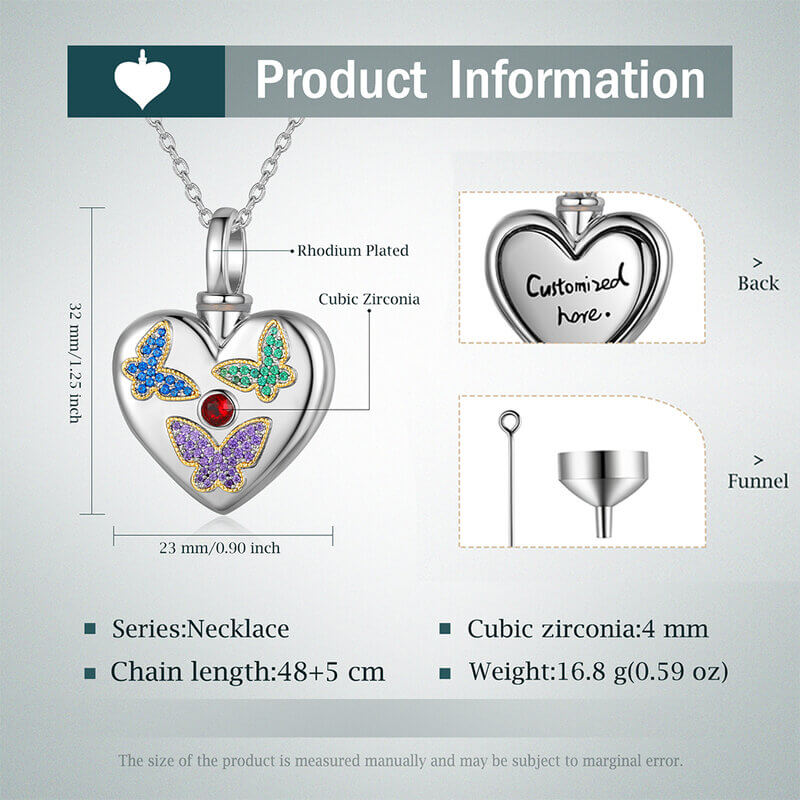 Heart Locket with Ashes - Engraved Ashes Necklace with Birthstone