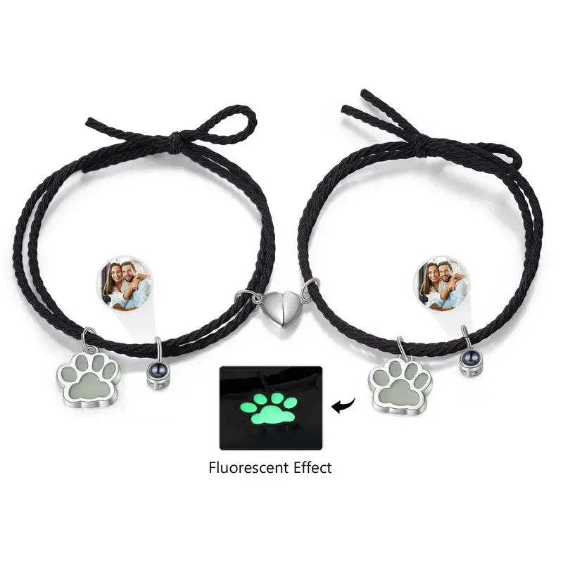 Matching Bracelets | Couple Bracelets | Photo Projection Bracelets | Heart Magnetic Bracelets | 2 Pieces